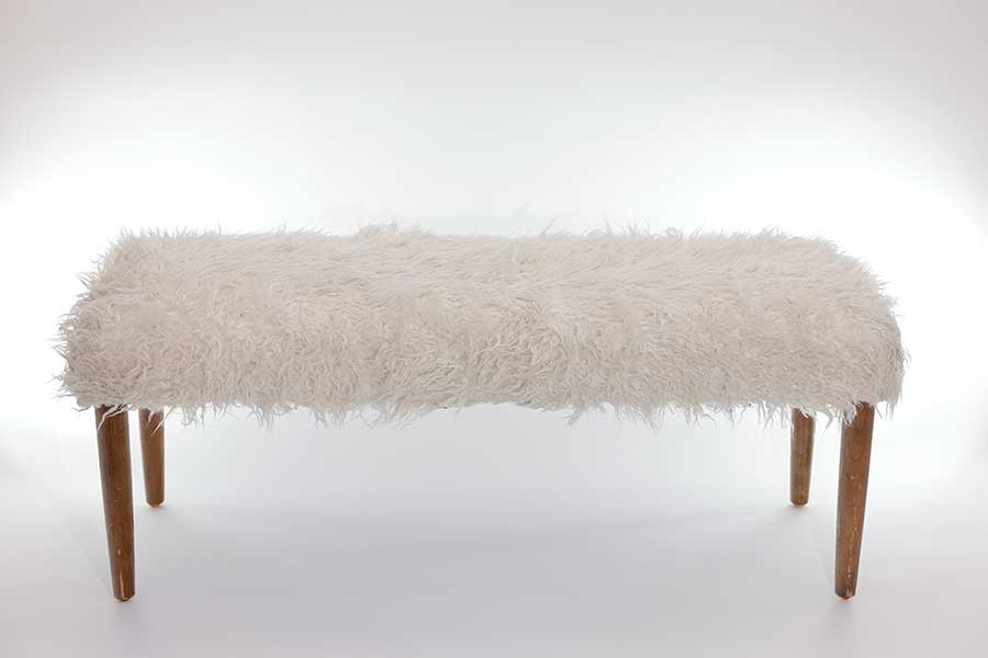 White Shag Bench with Wooden Legs main image