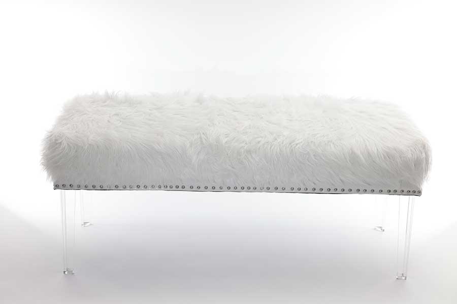 White Shag Bench with Acrylic Legs main image